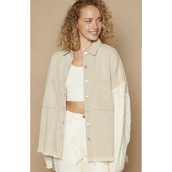 jena green Sweaters - Jena Green By Apricot Lane Cable Knit Sweater Denim Jacket Large 100% Cotton